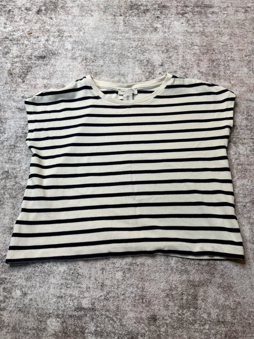 Martha Stewart Collection Striped Crop Tee Shirt Womens S Small Cap Sleeve Boxy
